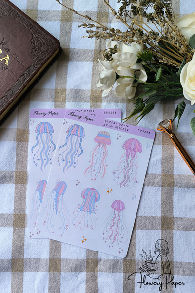 Flowery Paper Şeffaf Denizanası Sticker Sayfası - Defter ,Ajanda , Journal,Sc...