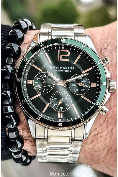 Navimarine Brand Functions Active, Silver Steel Strap Men's Wristwatch + Bracelet