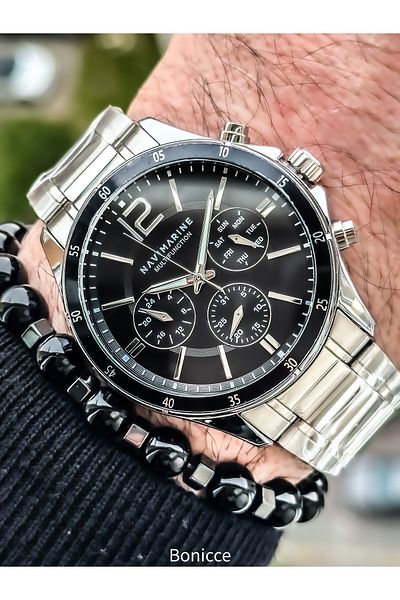 Navimarine Brand Functions Active, Silver Steel Strap Men's Wristwatch + Bracelet