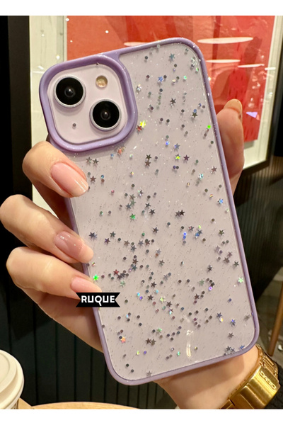 POWELL حافظة آيفون 13 و14 جليتر جليتر ستار ملونة من السيليكون الشفاف مضادة لل...