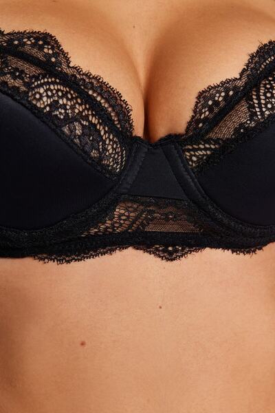 Trendyol Collection Černá mikro krajka provazový popruh bez vycpávky zakrytá pletená podprsenka THMAW24SU00020