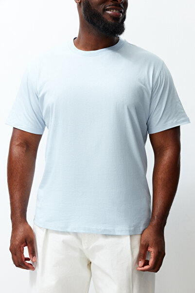 Trendyol Collection Light Blue Slim Fit Plus Size Comfortable Basic Cotton T-Shirt - TMNSS23TS00132