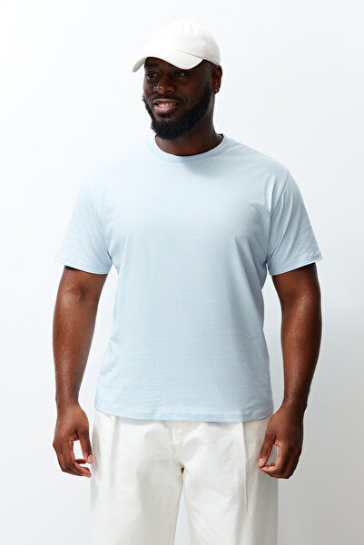 Trendyol Collection Light Blue Slim Fit Plus Size Comfortable Basic Cotton T-Shirt - TMNSS23TS00132