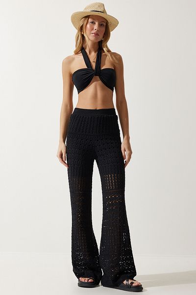 Happiness İstanbul Women's Black Curved Knitwear Pants YU00016
