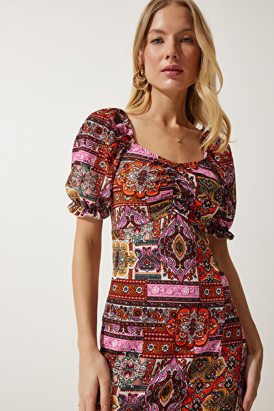 Happiness İstanbul Carmen galléros tégla színű rugalmas nyári ruha - MC00172