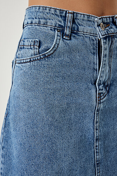 Happiness İstanbul Női világoskék hasított hosszú farmerszoknya RV00163