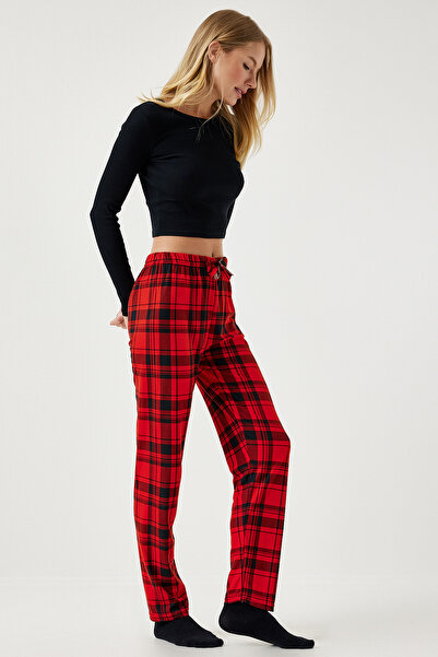 Happiness İstanbul Kadın Kırmızı Desenli Yumuşak Dokulu Örme Pijama Altı CE00089