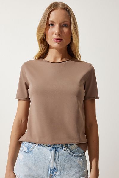 Happiness İstanbul Dámské Pletené tričko Mink Crew Neck Basic UB00229