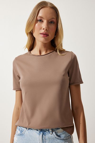 Happiness İstanbul Dámské Pletené tričko Mink Crew Neck Basic UB00229