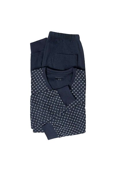 BUGATTI 2-Tlg. V-Kesim Baumwolle Herren Pyjama-Set – Long Schlafanzug