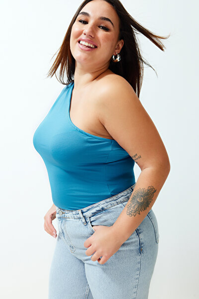 Trendyol Curve Indigo Asymmetrical Collar Bottom Snap Knitted BodyTBBSS24AF00066