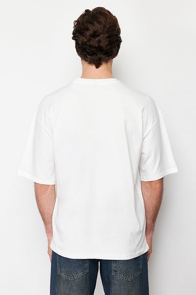 Trendyol Collection Country Printed Ecru Oversize Cotton T-Shirt - TMNSS24TS00030