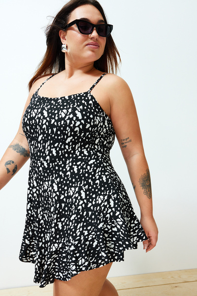 Trendyol Curve Black Strap Flounce Mini Knitted Jumpsuit with Shorts Inside Tbbss24Bg00000