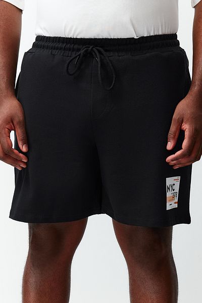 Trendyol Collection Mid-Length City Print Large Size Rubber Waisted Shorts - Black Regular Fit TMNSS23SR00044