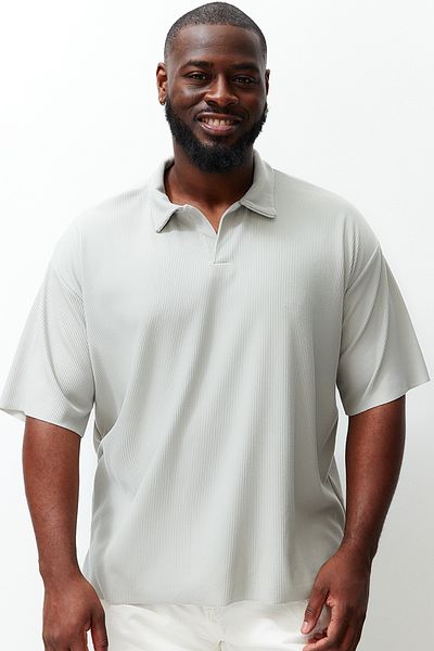 Trendyol Collection Plus Size Premium Stone Textured Ottoman Polo T-Shirt - Tmnss24Bf00047