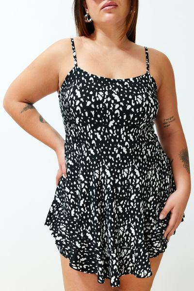 Trendyol Curve Black Strap Flounce Mini Knitted Jumpsuit with Shorts Inside Tbbss24Bg00000