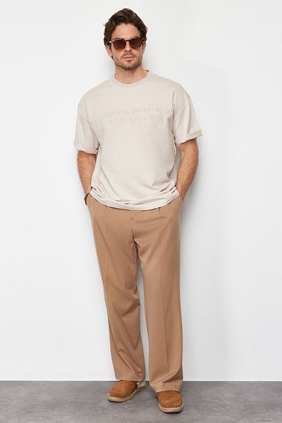 Trendyol Collection Προσαρμοσμένο τυπωμένο γκρι βαμβακερό μπλουζάκι - TMNSS24TS00061