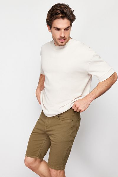 Trendyol Collection Εύκαμπτο χακί τζιν σορτς - κανονική εφαρμογή TMNSS23SR00067