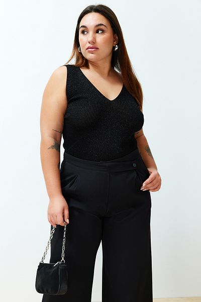 Trendyol Curve Πλεκτά πλεκτά μπλούζα με μαύρο κορδόνι Glitter Bodycone TBBSS24AF00059