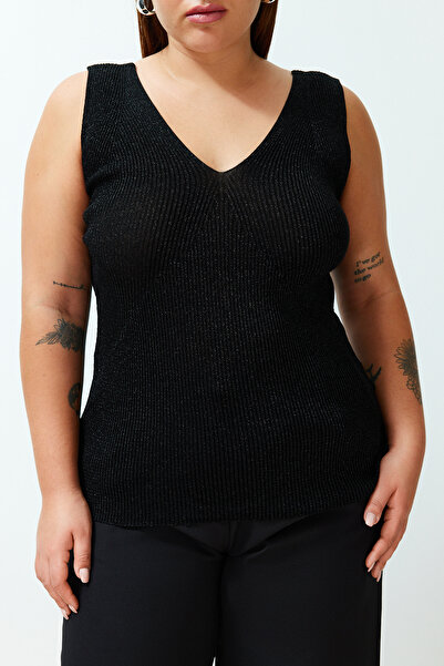 Trendyol Curve Πλεκτά πλεκτά μπλούζα με μαύρο κορδόνι Glitter Bodycone TBBSS24AF00059