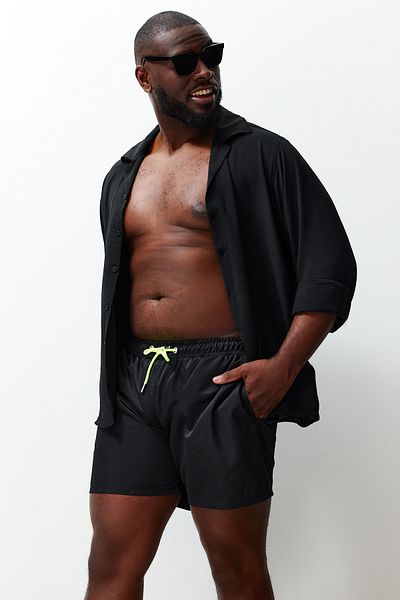 Trendyol Collection Black Large Size Standard Fit Swimsuit Swim Shorts Tmnss24Kd00000