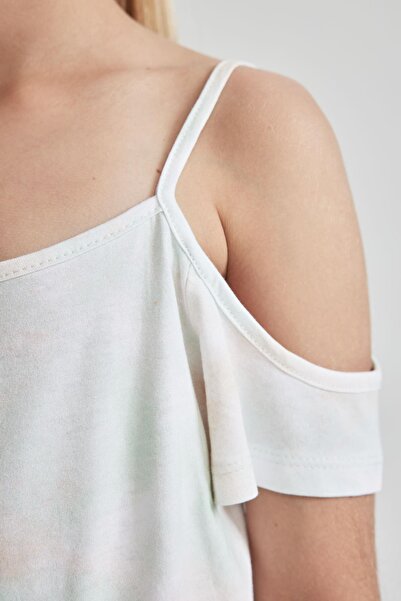 DeFacto Girl's Regular Fit Batik Patterned Strappy Cotton Combed Summer Short Jumpsuit