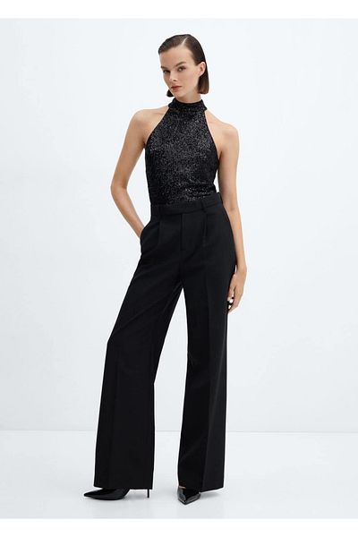 MANGO Woman Sequined Halter Blouse