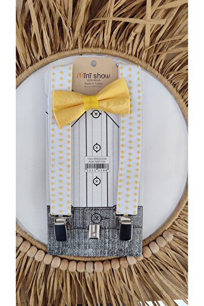 Monkabox Set papion cu bretele galbene cu buline