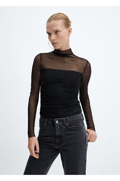 MANGO Woman Shiny Mesh T-Shirt