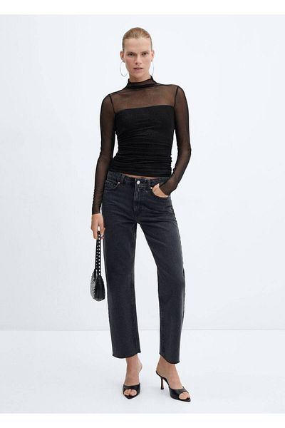 MANGO Woman Shiny Mesh T-Shirt