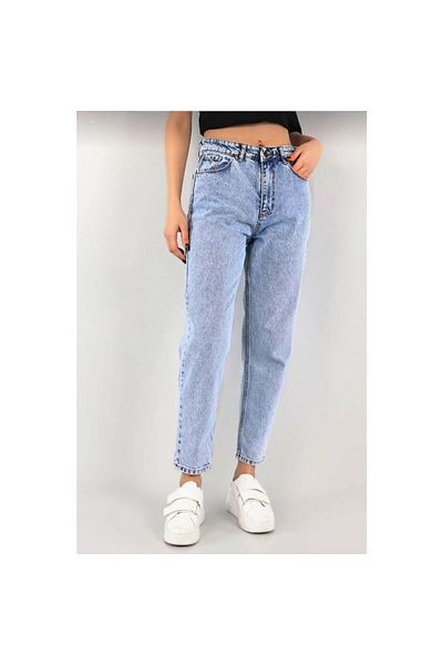 ByCukurovaFrango Jaxen Snow Wash Blue Jeans Lycra cu talie înaltă Blugi Mom Jeans Extra elastici