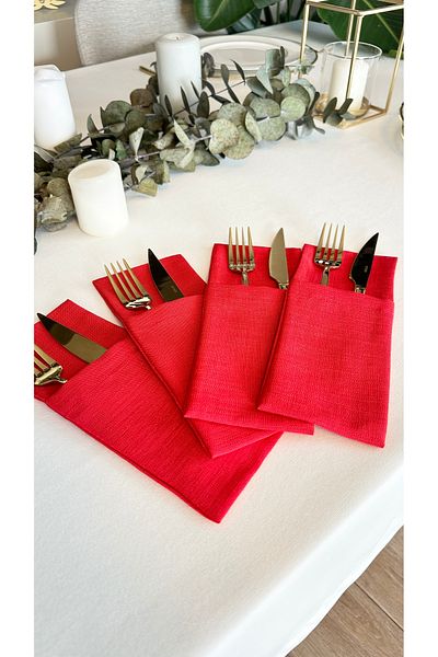 Decamor home Red Linen Textured Spoon Holder Set of 6