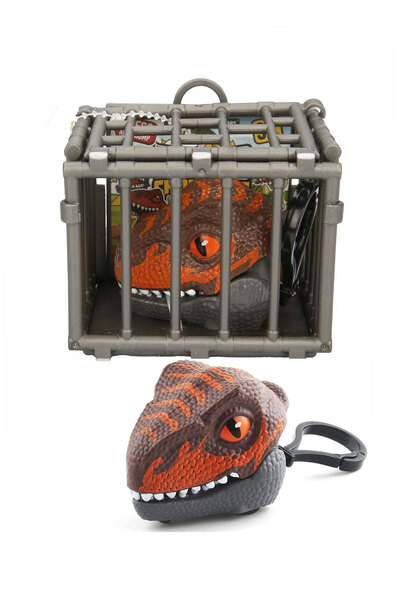 Toyaş Velociraptor Mini Dinosaur in Cage Stroller Keychain Toy Pull Drop Dinosaur
