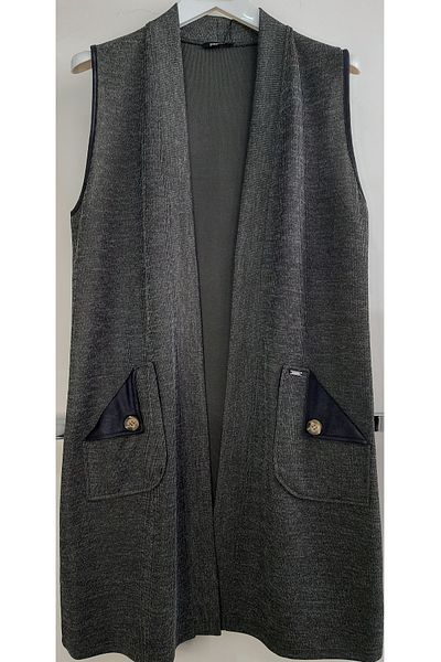 N.Y.YILDIZ STAR CYLONIC MODELED LEATHER DETAIL BUTTONLESS LARGE SIZE MOTHER'S VEST