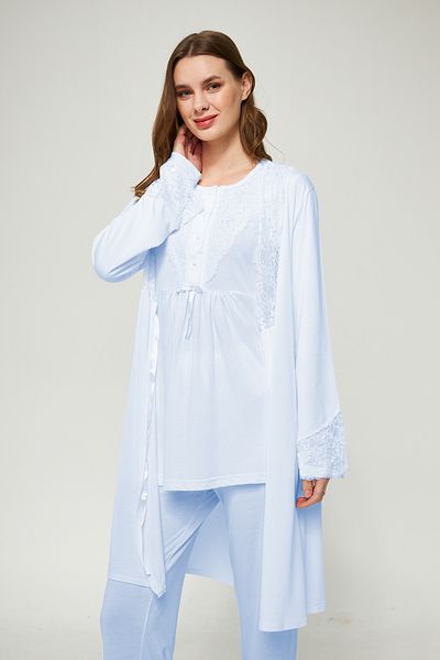 LORIAN'S Set Pijamale De Maternitate și Maternitate Ecru 3 Piese