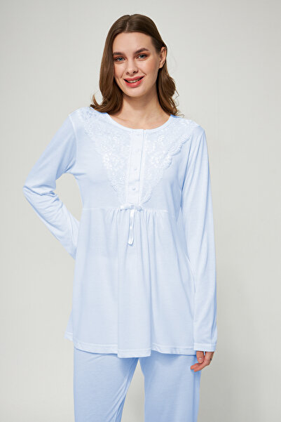 LORIAN'S Ekru Kadın Hamile ve Lohusa Pijama Takımı 3'lü Set