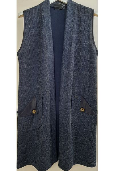 N.Y.YILDIZ STAR CYLONIC MODELED LEATHER DETAIL BUTTONLESS LARGE SIZE MOTHER'S VEST