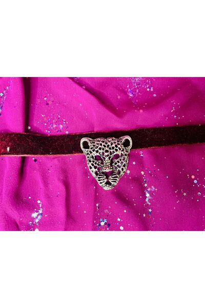 Jovela Kaplan kadife bordo choker tasma kolye