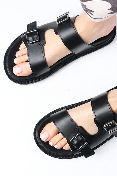 Mio Gusto Schwarze Damen-Sommer-Freizeithausschuhe mit flachem Boden