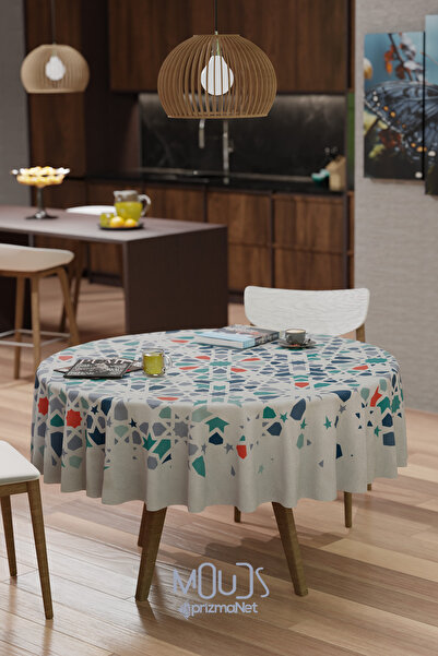 Moud's مفرش طاولة دائري من قماش سويدي منقوش إسلامي ملون رمضان بدون رعاية