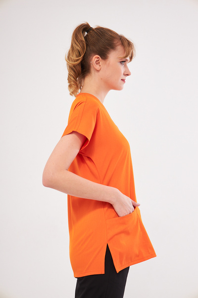 Class Üniforma Tek Üst Turuncu Likralı Hemşire Ve Doktor Forması Üstü Scrubs