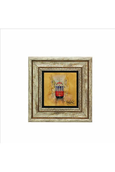 Sadrazam Nostalgic Tram Printed Natural Stone Painting 20X20 Krt-45