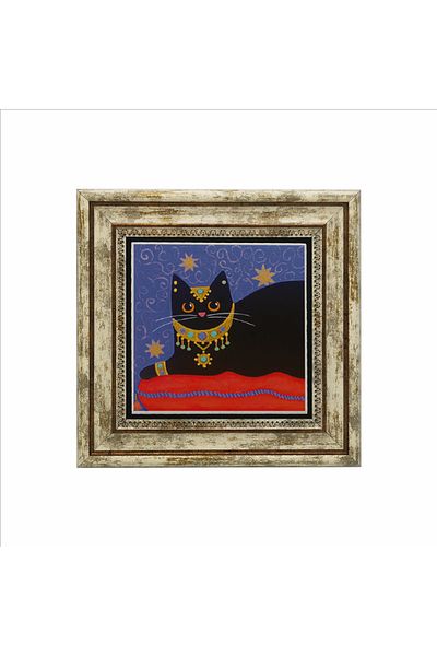 Sadrazam Cat Printed Natural Stone Painting 25X25 Krg-167