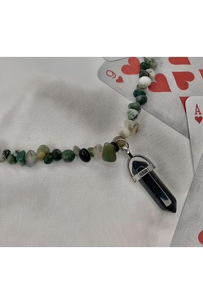 Elifsu Jewelry Mossy Agate Nail Cut Ended Wrinkled Natural Stone Necklace