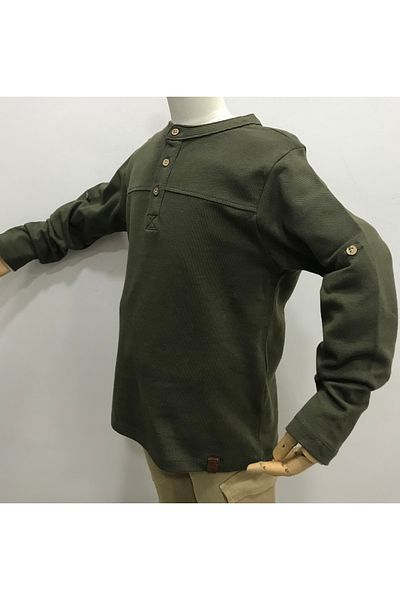 Çikoby Boy's Khaki Button T-Shirt with Button Front
