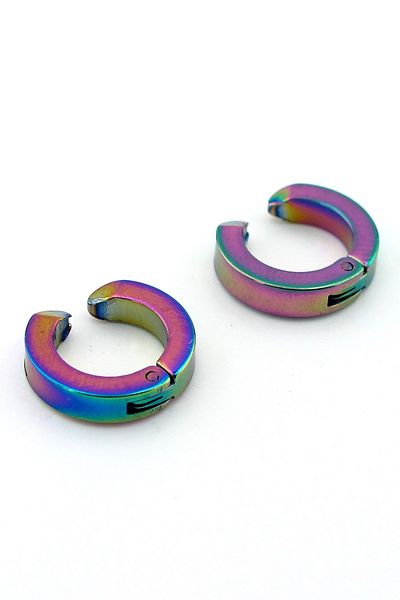 Solfera Compression Flashing Rotating Color Stainless Steel Men's Hoop Earrings ER078