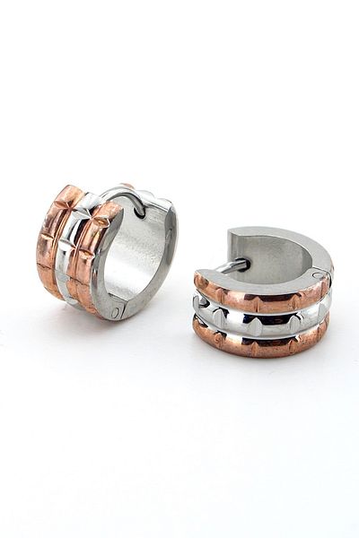 Solfera Quadrilateral Pattern Bronze Silver Color Stainless Steel Women Men Hoop Earrings ER054