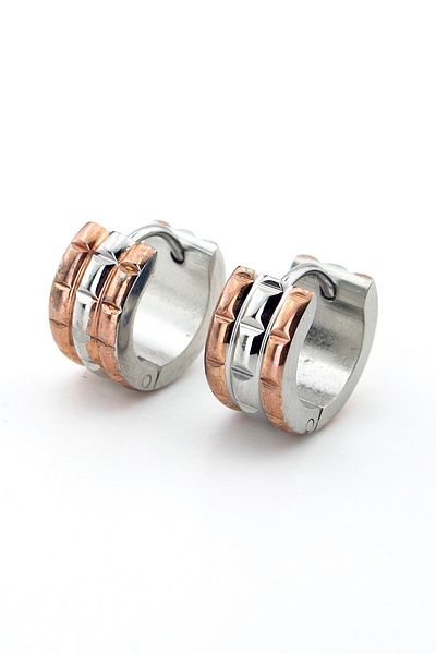 Solfera Quadrilateral Pattern Bronze Silver Color Stainless Steel Women Men Hoop Earrings ER054
