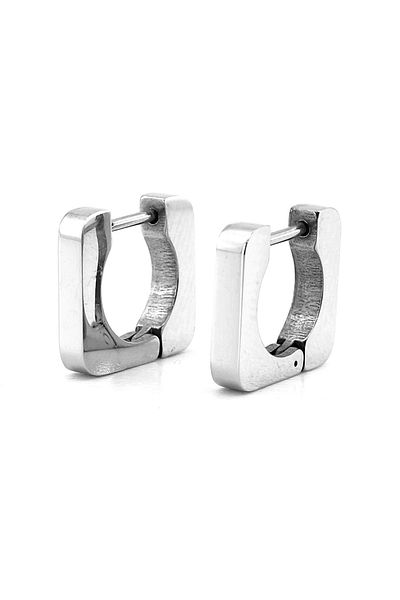 Solfera Square Cut Silver Color Stainless Steel Hoop Women Men Earrings ER088