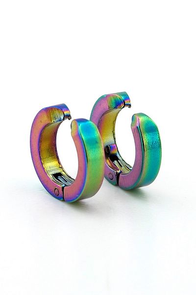 Solfera Compression Flashing Rotating Color Stainless Steel Men's Hoop Earrings ER078